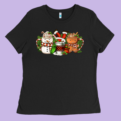 Christmas Coffee Cups Ladies Tee Designed By Fadigitalartstudio