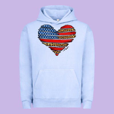 American Leopard Brushstroke Heart Urban Hoodie Designed By Jasminsmagicworld