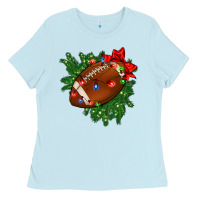 Baby Blue american football christmas with lights and ribbon Ladies Tee - FaDigitalArtStudio
