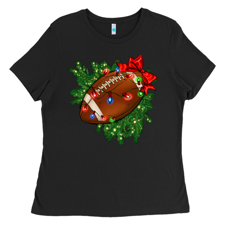 American Football Christmas With Lights And Ribbon Ladies Tee by FaDigitalArtStudio | Teevron