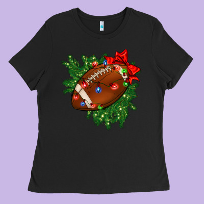American Football Christmas With Lights And Ribbon Ladies Tee Designed By Fadigitalartstudio