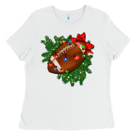 White american football christmas with lights and ribbon Ladies Tee - FaDigitalArtStudio
