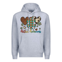 Heather Grey autism awareness leopard cowhide herts puzzle Premium Hoodie - Artiststas