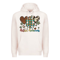 Pale Pink autism awareness leopard cowhide herts puzzle Premium Hoodie - Artiststas
