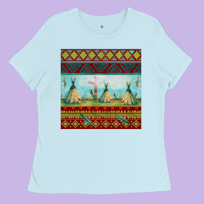 Teepe Tent Dreamcatcher Totem Pole Seamless Patter Ladies Tee Designed By Fadigitalartstudio