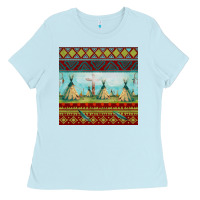 Baby Blue teepe tent dreamcatcher totem pole seamless patter Ladies Tee - FaDigitalArtStudio