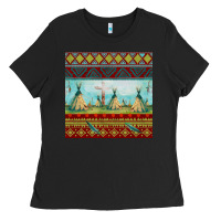 Black teepe tent dreamcatcher totem pole seamless patter Ladies Tee - FaDigitalArtStudio