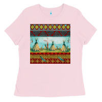 Bubblegum Pink teepe tent dreamcatcher totem pole seamless patter Ladies Tee - FaDigitalArtStudio