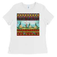 White teepe tent dreamcatcher totem pole seamless patter Ladies Tee - FaDigitalArtStudio