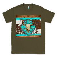 Army Green bull skull and turquoise cowhide tumbler Classic Tee - Artiststas
