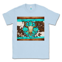 Dusty Blue bull skull and turquoise cowhide tumbler Classic Tee - Artiststas