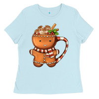Baby Blue Gingerbread Cookie Man Hot Cocoa Coffee Ladies Tee - FaDigitalArtStudio