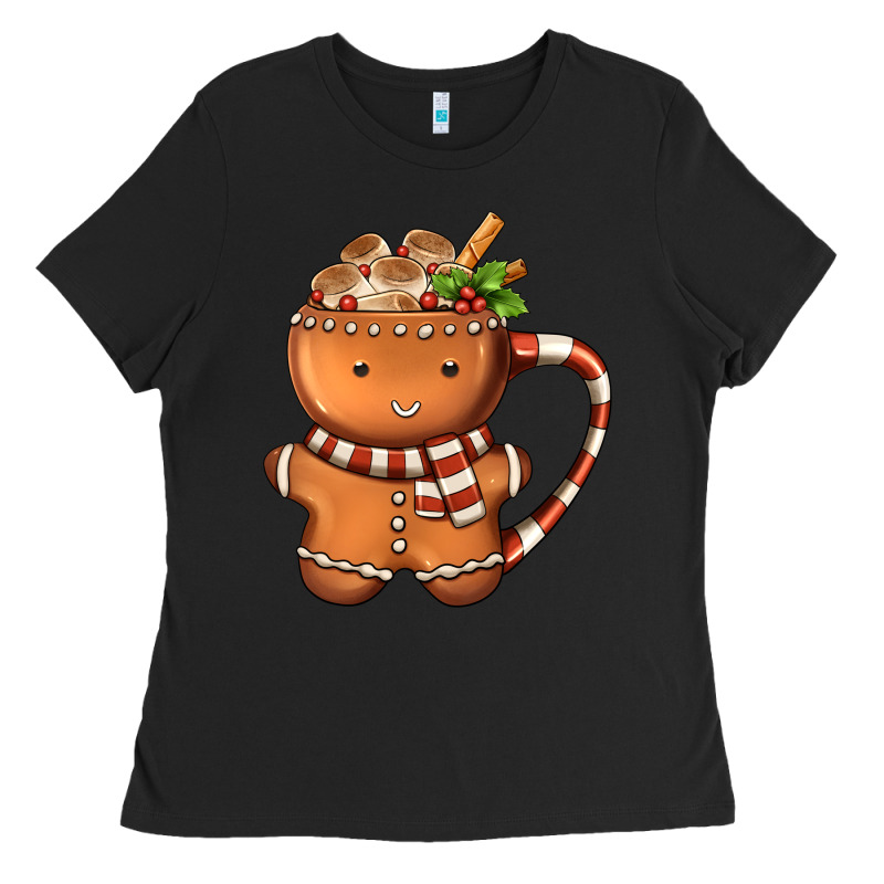 Gingerbread Cookie Man Hot Cocoa Coffee Ladies Tee by FaDigitalArtStudio | Teevron