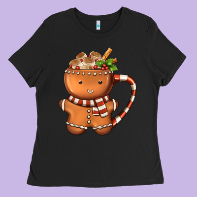 Gingerbread Cookie Man Hot Cocoa Coffee Ladies Tee Designed By Fadigitalartstudio