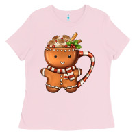 Bubblegum Pink Gingerbread Cookie Man Hot Cocoa Coffee Ladies Tee - FaDigitalArtStudio