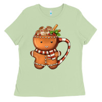 Matcha Gingerbread Cookie Man Hot Cocoa Coffee Ladies Tee - FaDigitalArtStudio