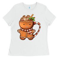 White Gingerbread Cookie Man Hot Cocoa Coffee Ladies Tee - FaDigitalArtStudio