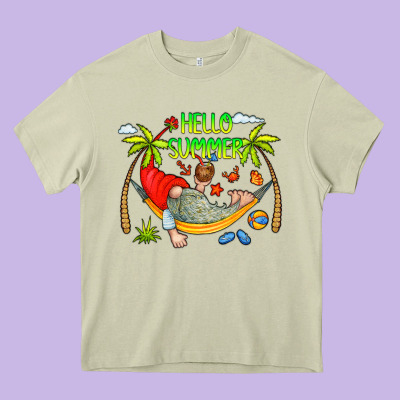 Hello Summer Heavy Core Tee Designed By Cowcowdesign