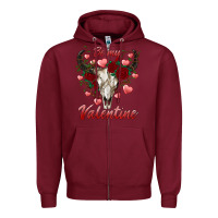 Burgundy be my valentine bull skull Zipper Hoodie - RanaPortraitStore