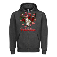 Charcoal Heather be my valentine bull skull Zipper Hoodie - RanaPortraitStore