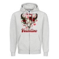 Dove Grey be my valentine bull skull Zipper Hoodie - RanaPortraitStore