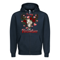 Navy be my valentine bull skull Zipper Hoodie - RanaPortraitStore