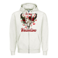 Oatmeal Heather be my valentine bull skull Zipper Hoodie - RanaPortraitStore