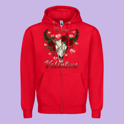 Be My Valentine Bull Skull Zipper Hoodie Designed By Ranaportraitstore