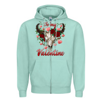 Seafoam be my valentine bull skull Zipper Hoodie - RanaPortraitStore