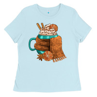 Baby Blue Winter Coffee Cup With Scarf Ladies Tee - FaDigitalArtStudio
