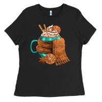 Black Winter Coffee Cup With Scarf Ladies Tee - FaDigitalArtStudio