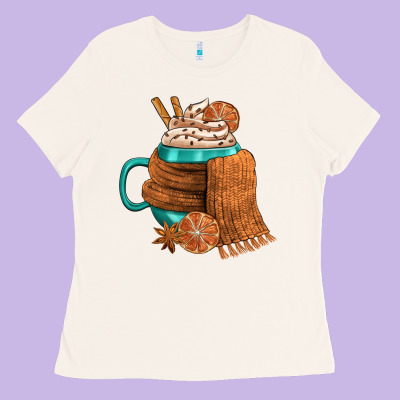 Winter Coffee Cup With Scarf Ladies Tee Designed By Fadigitalartstudio