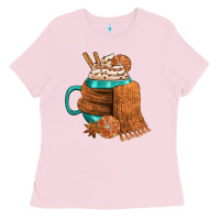 Bubblegum Pink Winter Coffee Cup With Scarf Ladies Tee - FaDigitalArtStudio