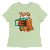 Matcha Winter Coffee Cup With Scarf Ladies Tee - FaDigitalArtStudio