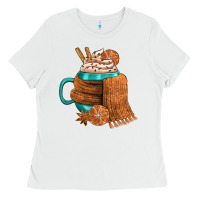 White Winter Coffee Cup With Scarf Ladies Tee - FaDigitalArtStudio