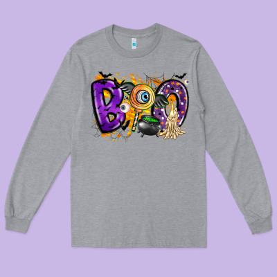 Boo Long Sleeve Tee Designed By Cowhidedigitalart