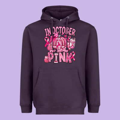In October We Wear Pink American Football Heavyweight Hoodie Designed By Ranaportraitstore