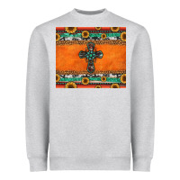 Heather Grey sunflowers cross aztec pattern Heavyweight Sweatshirt - Jasminsmagicworld