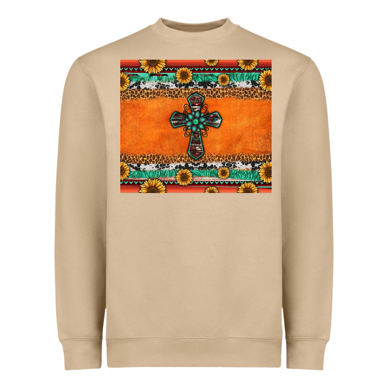 Sunflowers Cross Aztec Pattern Heavyweight Sweatshirt by Jasminsmagicworld | Teevron