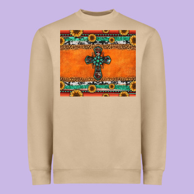 Sunflowers Cross Aztec Pattern Heavyweight Sweatshirt Designed By Jasminsmagicworld