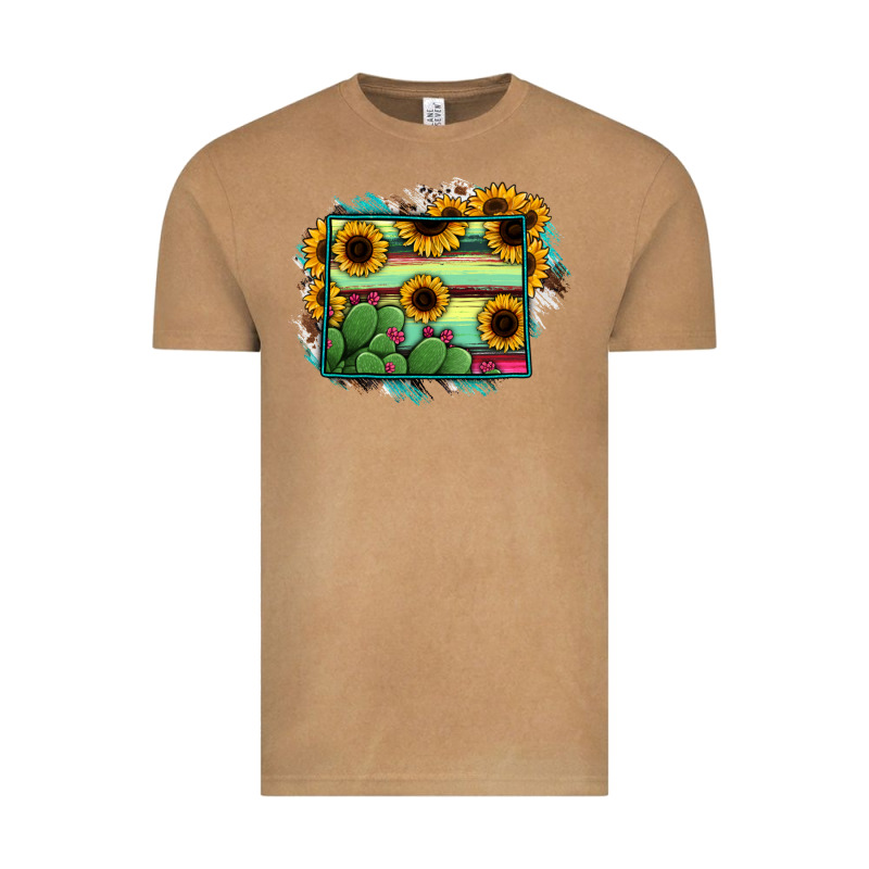 Wyoming Map Sunflower Cactus Serape Vintage Tee by RanaPortraitStore | Teevron
