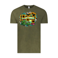 Vintage Olive Wyoming Map Sunflower Cactus Serape Vintage Tee - RanaPortraitStore