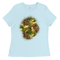 Baby Blue camouflage and leopard patch  4 Ladies Tee - BundleAndBundleShop