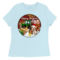 Baby Blue Merry Christmas Farm Animals Ladies Tee - FaDigitalArtStudio
