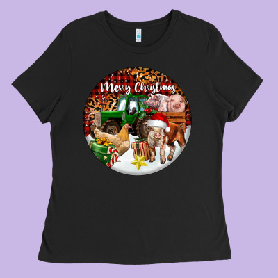 Merry Christmas Farm Animals Ladies Tee Designed By Fadigitalartstudio