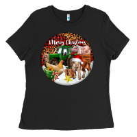 Black Merry Christmas Farm Animals Ladies Tee - FaDigitalArtStudio