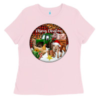 Bubblegum Pink Merry Christmas Farm Animals Ladies Tee - FaDigitalArtStudio