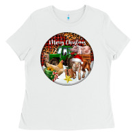 White Merry Christmas Farm Animals Ladies Tee - FaDigitalArtStudio