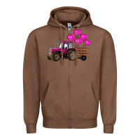 Chestnut valentines day pink tractor with pink heart balloo Zipper Hoodie - RanaPortraitStore