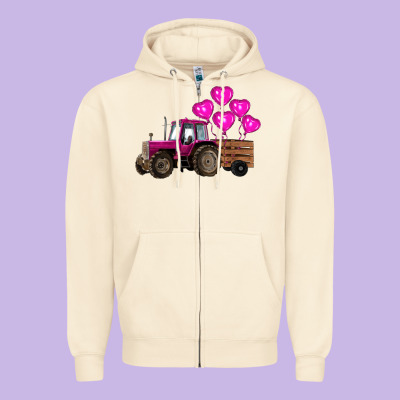 Valentines Day Pink Tractor With Pink Heart Balloo Zipper Hoodie Designed By Ranaportraitstore